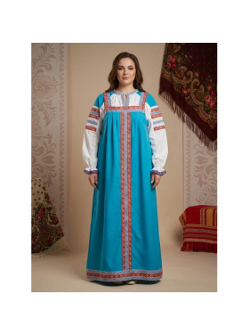 Русско-народный сарафан с блузой женский, цвет небесный
